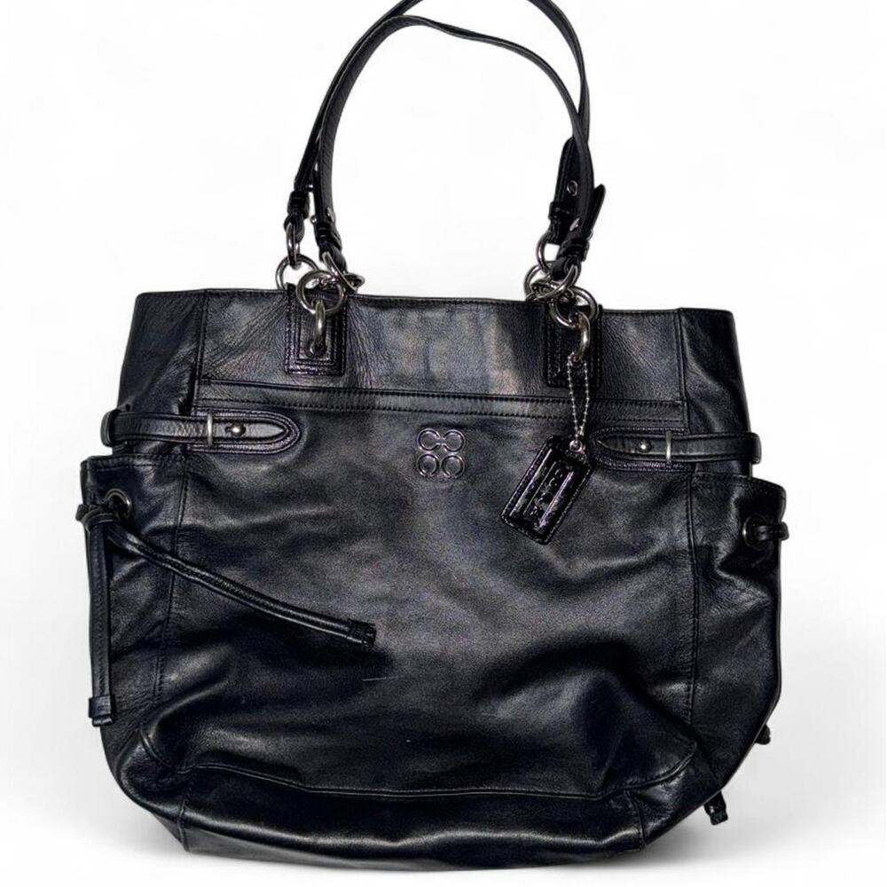 Coach Colette Black Leather Tote Shoulder Bag 16430 - Blue Lining
